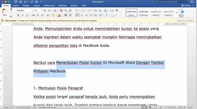 Menentukan Posisi Kursor Di Microsoft Word Dengan Tombol Pintasan MacBook