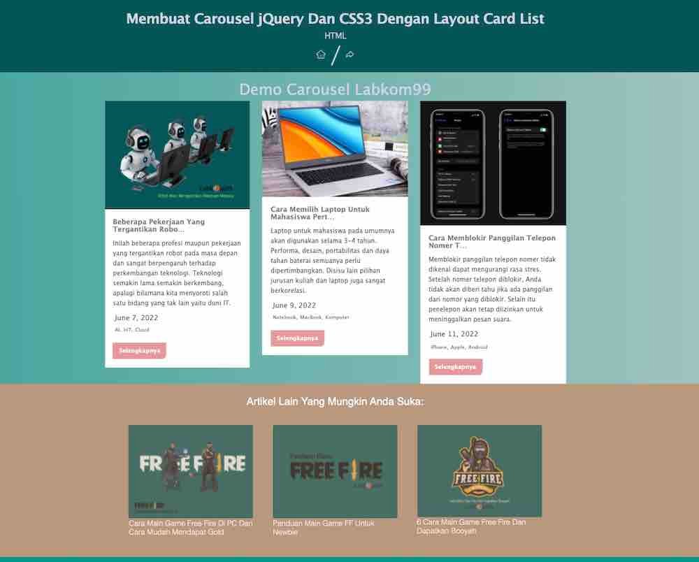Membuat Carousel jQuery Dan CSS3 Dengan Layout List Card