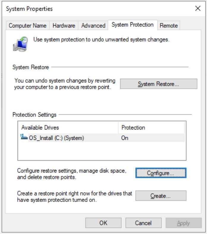 System Protection Settings 