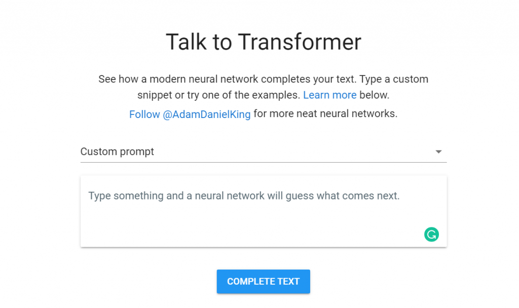 Talk to Transformer